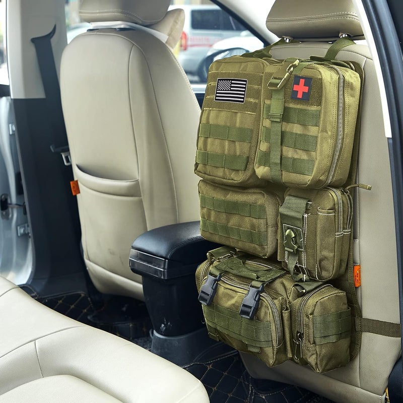 Jimikay Universal Tactical Seat ​Back Organizer Vehicle Molle Panel Organizer Storage Bag with 5 Detachable Molle Pouch for All Vehicel Such as Jeep,Truck,SUV, Car, Ford,Chevy etc - Image 3